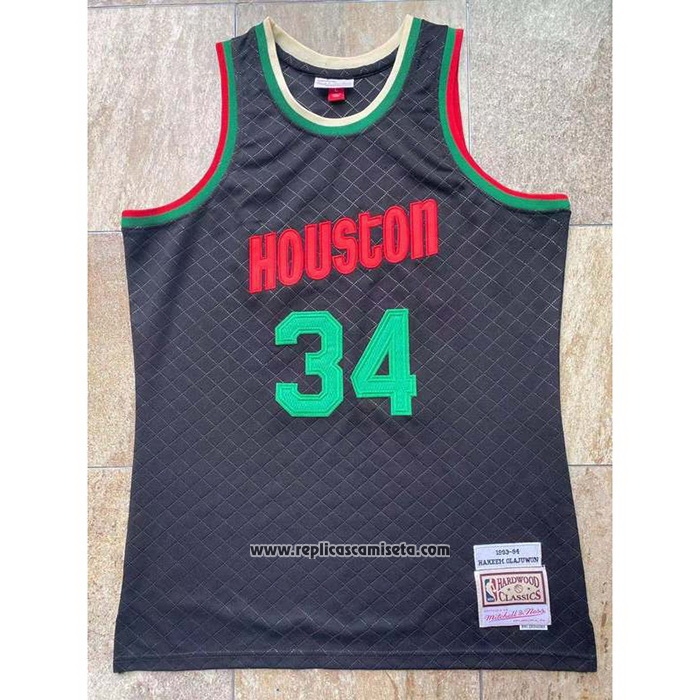 Camiseta Houston Rockets Hakeem Olajuwon #34 Mitchell & Ness 1993-94 Negro